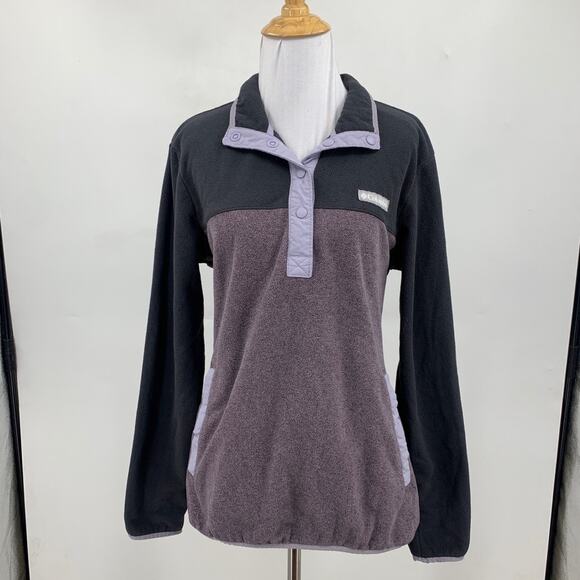 Columbia Sweatshirt Womens L Large Gray Purple Fleece Snap Buttons Pullover - Picture 2 of 13